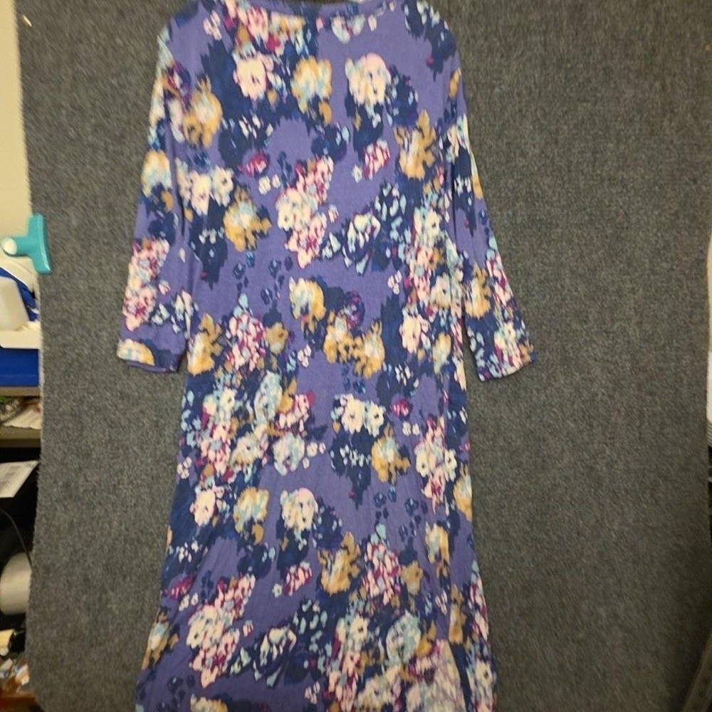 Stan Herman Gown Womens XL Purple Floral Jersey Kaftan Zip Front 3/4 Sleeve - Picture 8 of 12